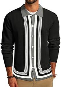 PJ PAUL JONES Men‘s Button Down Polo Shirts Striped Knitted Cardigan Sweaters Pj Paul Jones