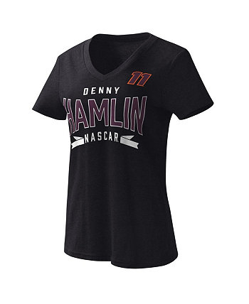 Черная женская футболка Denny Hamlin Dream Team с v-образным вырезом G-III