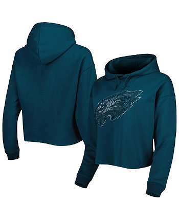 Women's Midnight Green Philadelphia Eagles Crystal Logo Cropped Pullover Hoodie Cuce
