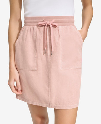 Andrew Marc New York Women's Washed Linen High Rise Skirt with Twill Side Taping Marc New York
