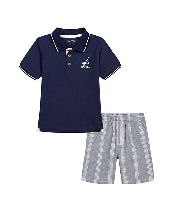Рубашка-поло из пике с кончиками и постиранные шорты в клетку для мальчиков, набор из 2 предметов Nautica