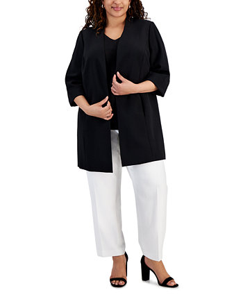 Plus Size Open-Front Stretch-Crepe Stand-Collar Topper Jacket Kasper