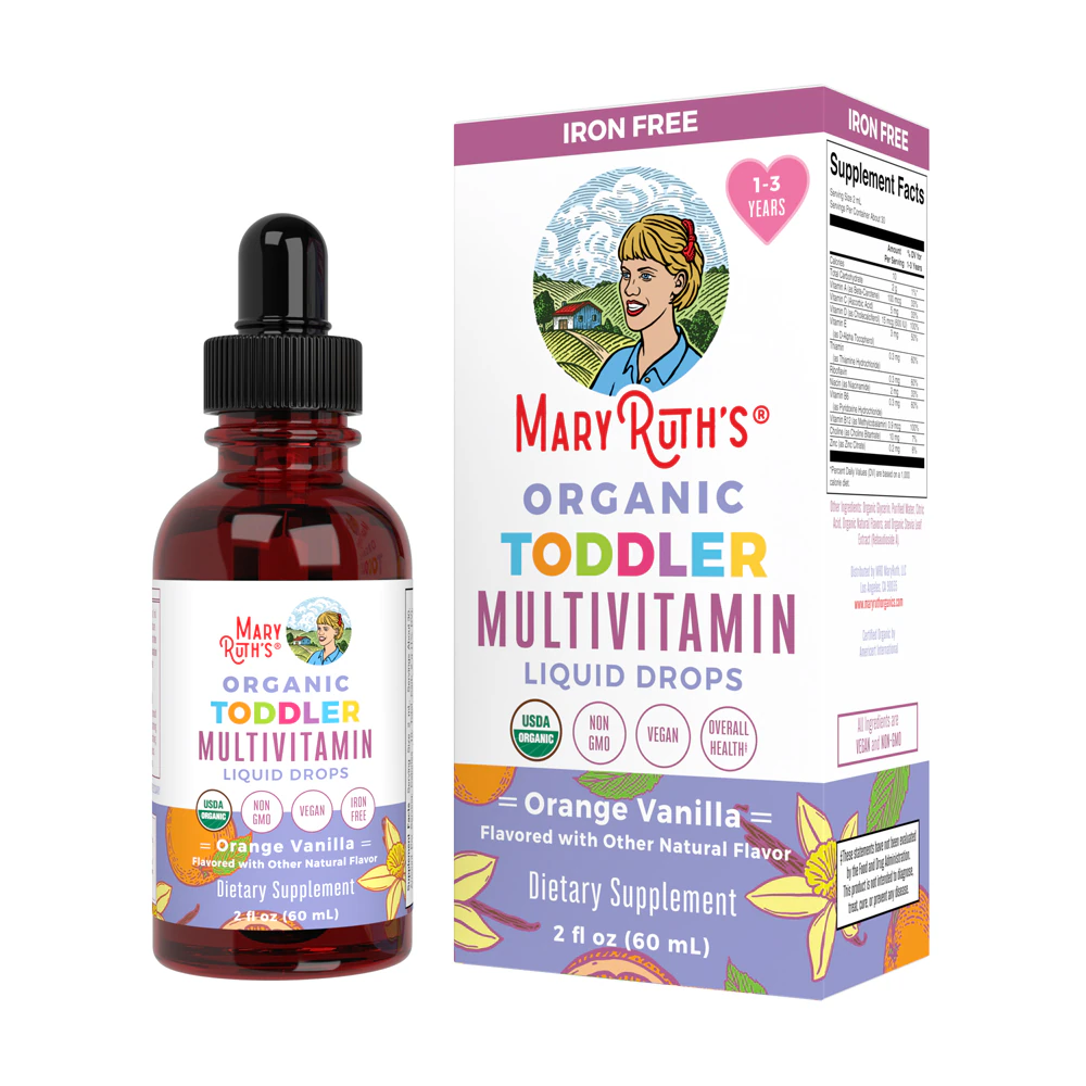 Органические мультивитамины для малышей в каплях без железа, апельсин, ваниль, 2 жидких унции MaryRuth's