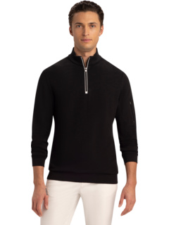 Long Sleeve Honeycomb Knit 1/4 Zip Mock Neck with Contrast Detail BUGATCHI