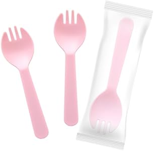 Plastic Sporks Disposable Individually Wrapped, Lime Green Mini Forks and Spoons 2 in 1 for Desserts, Kids lunch, Party Supply 4.3" 100 PCS FUEVING