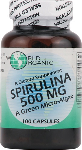 World Organic Spirulina — 500 мг — 100 капсул World Organic