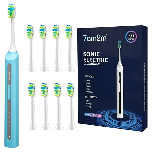 7AM2M Sonic Electric Toothbrush with 8 Brush Heads and 15 Adjustable Modes,High Power Toothbrushes 7AM2M