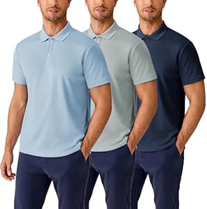 PINSPARK 3 Pack Short Sleeve Golf Polo Shirts for Men Performance Moisture Wicking Quick Dry Casual Workout Lapel Shirt Pinspark