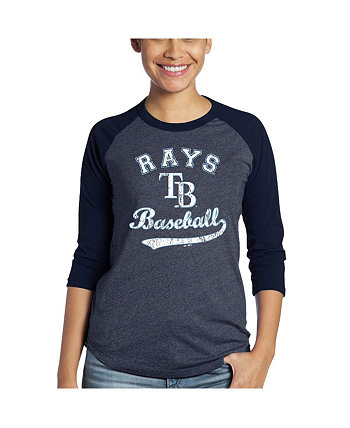 Женская темно-синяя футболка Tampa Bay Rays Team Baseball с рукавами три четверти реглан из трех смесовых тканей Majestic