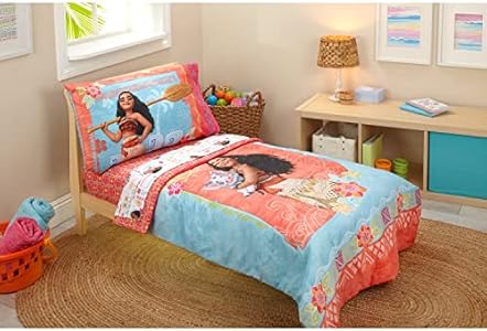 Disney Ariel Sea Garden 4 Piece Toddler Bed Set - Comforter, Fitted Sheet, Flat Top Sheet, Reversible Standard Size Pillowcase, Pink and Aqua Disney