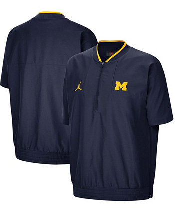 Мужская темно-синяя куртка Michigan Wolverines 2021 Coaches с коротким рукавом с молнией в полоску Jordan