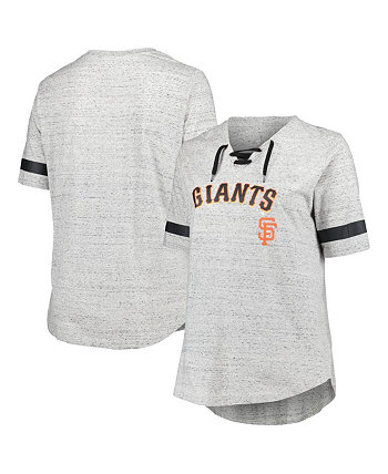 Women's Heather Gray San Francisco Giants Plus Size Lace Up T-shirt Profile