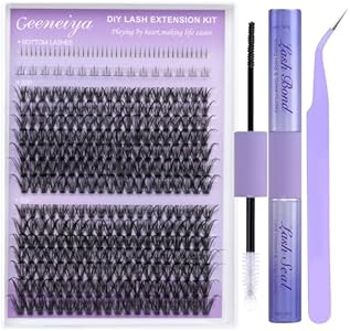 14-24mm Fluffy Lash Extension Kit Long Cluster Lashes Volume D Curl Eyelash Extension Kit Wispy Individual Lashes with Waterproof Lash Bond and Seal Glue, Lash Tweezers for Beginners (100D, 280Pcs) Geeneiya