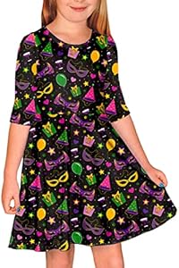 Remimi Girls Mardi Gras Print Dress St. Patricks Day Twirly Dresses 3-14 Years Remimi