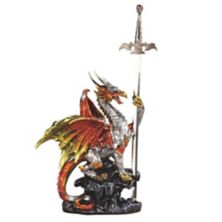 FC Design 18&#34;H Red Dragon with Sword Sitting Statue Fantasy Decoration Figurine F.C Design