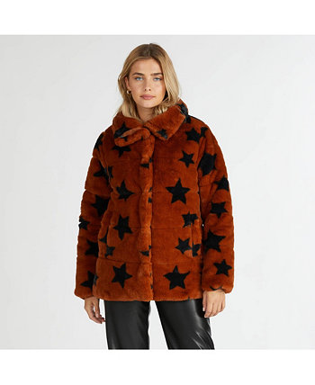 Women's Star Print Faux Fur Polyfill Puffer Nvlt