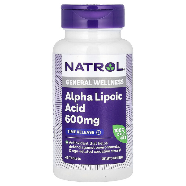Альфа-липоевая кислота, Медленное высвобождение, 600 мг, 45 таблеток - Natrol Natrol