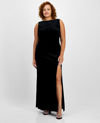 Plus Size High-Slit Velvet Low-Back Dress B Darlin