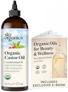 Sky Organics - Castor Oil Organic - Volumizing Hair Oil - Scalp, Lashes, Brows - Pure Castor Oil Cold Pressed - Natural Conditioner - Omega Fatty Acids, Vegan - Beauty, Hair, Self Care - 16oz, 2 Pack Sky Organics