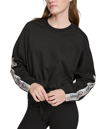 Women's Cropped Logo-Tape Cinched-Hem Pullover Calvin Klein