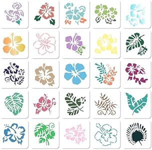 GORGECRAFT 25 Styles Hibiscus Stencils Reusable Plastic Flower Leaf Tropical Leaves Palm Tree Nature Floral Art Craft Drawing Template Stencil for Painting on Wood Rock Wall Furniture Scrapbooking Gorgecraft