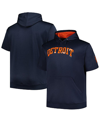 Мужской темно-синий пуловер с капюшоном и короткими рукавами Detroit Tigers Big and Tall Contrast Profile