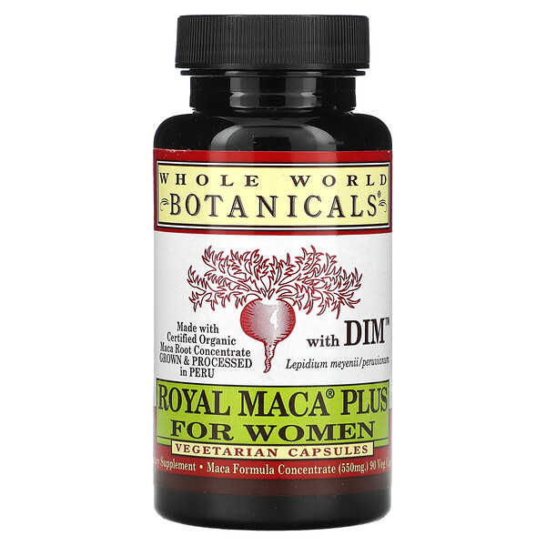 Royal Maca Plus с DIM для женщин, 900 мг, 90 вегетарианских капсул (550 мг на капсулу) Whole World Botanicals