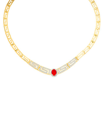 Позолоченное 14-каратное ожерелье с бриллиантами и искусственным рубином, греческий ключ, 18 дюймов, воротник Macy's