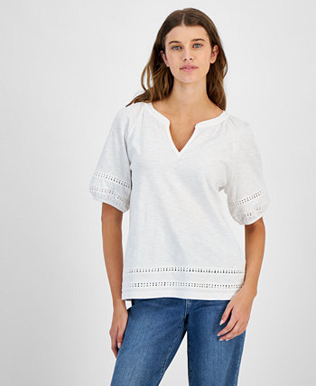 Women's Cotton Split-Neck Puff-Sleeve Top Tommy Hilfiger