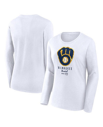 Women's Branded White Milwaukee Brewers Long Sleeve T-shirt Fanatics