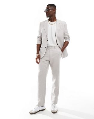 River Island linen suit pants in stone RIVER ISLAND