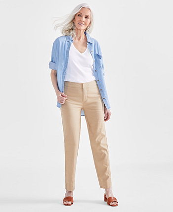 Women's Mid-Rise Linen Blend Ankle-Length Pants, Created for Macy's Style & Co