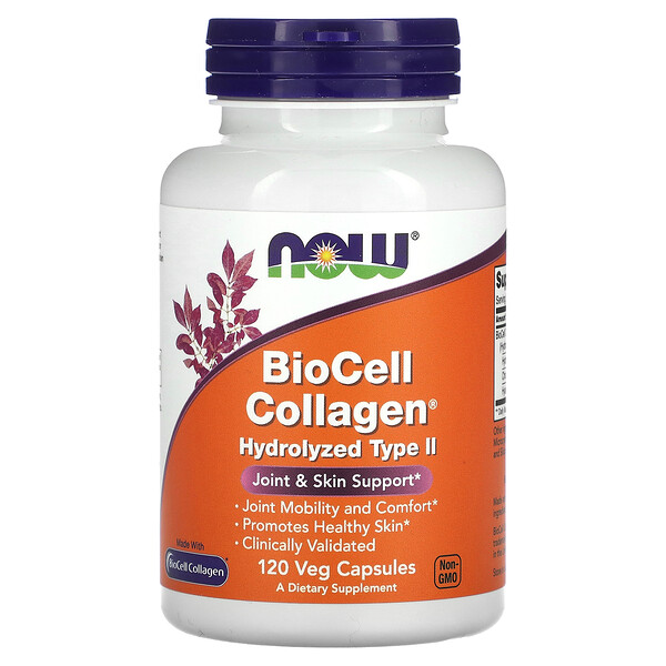 BioCell Collagen, гидролизованный тип II, 120 растительных капсул NOW Foods
