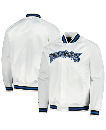 Мужская белая куртка на кнопках реглан Minnesota Timberwolves Hardwood Classics с надписью Throwback Mitchell & Ness