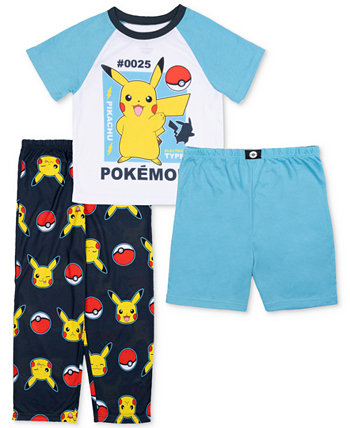 Pokémon Little & Big Boys Short-Sleeve Pajama Top, Shorts & Pants, 3 Piece Set Pokemon