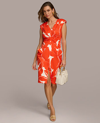 Женское платье с v-образным вырезом и драпировкой спереди с принтом Donna Karan New York