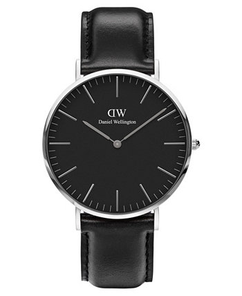 Мужские классические черные кожаные часы Sheffield 40 мм Daniel Wellington