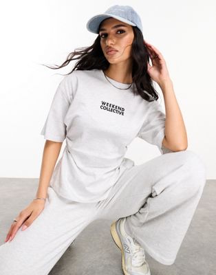 ASOS WEEKEND COLLECTIVE t-shirt with corset waist detail in ice heather ASOS Weekend Collective