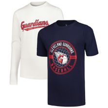 Комбинированный комплект футболок темно-синего/белого цвета с принтом Youth Stitches Cleveland Guardians Stitches