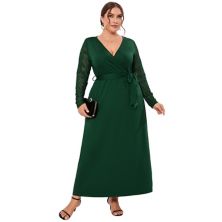 Plus Size Wrap V Neck Maxi Dress For Women Formal Curvy Long Dresses Lace Short Sleeve Summer Dress Kojooin