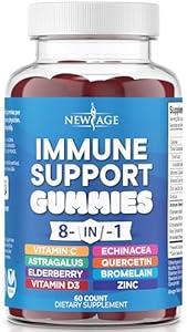 8 in 1 Immune Support Booster Supplement with Elderberry, Vitamin C and Zinc 50mg, Vitamin D 5000 IU, Turmeric Curcumin & Ginger, B6, Echinacea (8 in 1 Gummies (Жевательные конфеты) (Pack of 1)) NEW AGE