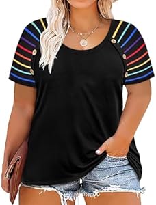 RITERA Plus Size Tops for Women Blouse Button Summer Crewneck Short Sleeve Fashion Casual T-Shirts Pullover XL-5XL Ritera