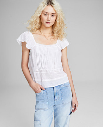 Women's Flutter-Sleeve Cotton Top, Created for Macy's And Now This