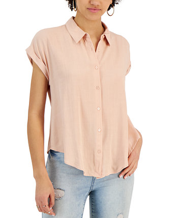Juniors' Dolman-Sleeve Button-Front Top Pink Rose