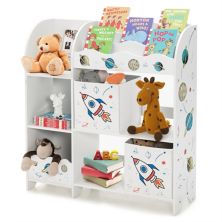 Kids Toy and Book Organizer Children Wooden Storage Cabinet with Storage Bins Slickblue