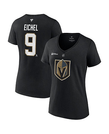 Женская черная футболка с v-образным вырезом Jack Eichel Vegas Golden Knights, чемпионы Кубка Стэнли 2023, имя и номер Fanatics
