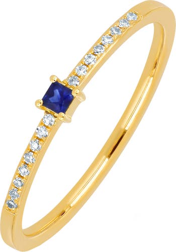 14-каратное золотое кольцо с голубым сапфиром и одним бриллиантом принцессы - 0,05 карата EF Collection