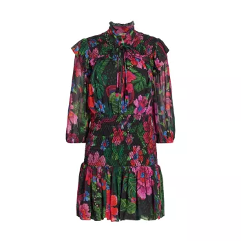 Присборенное мини-платье с цветочным принтом Blooming Garden Farm Rio