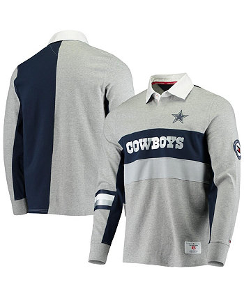 Мужская футболка-поло Dallas Cowboys Rugby с длинным рукавом из меланжевой ткани серого цвета Tommy Hilfiger