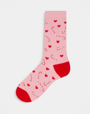 Рождественские носки-трости Loungeable розового и красного цвета Loungeable